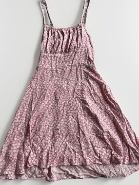 Pink Floral Sundress criss cross tie Open Back size S